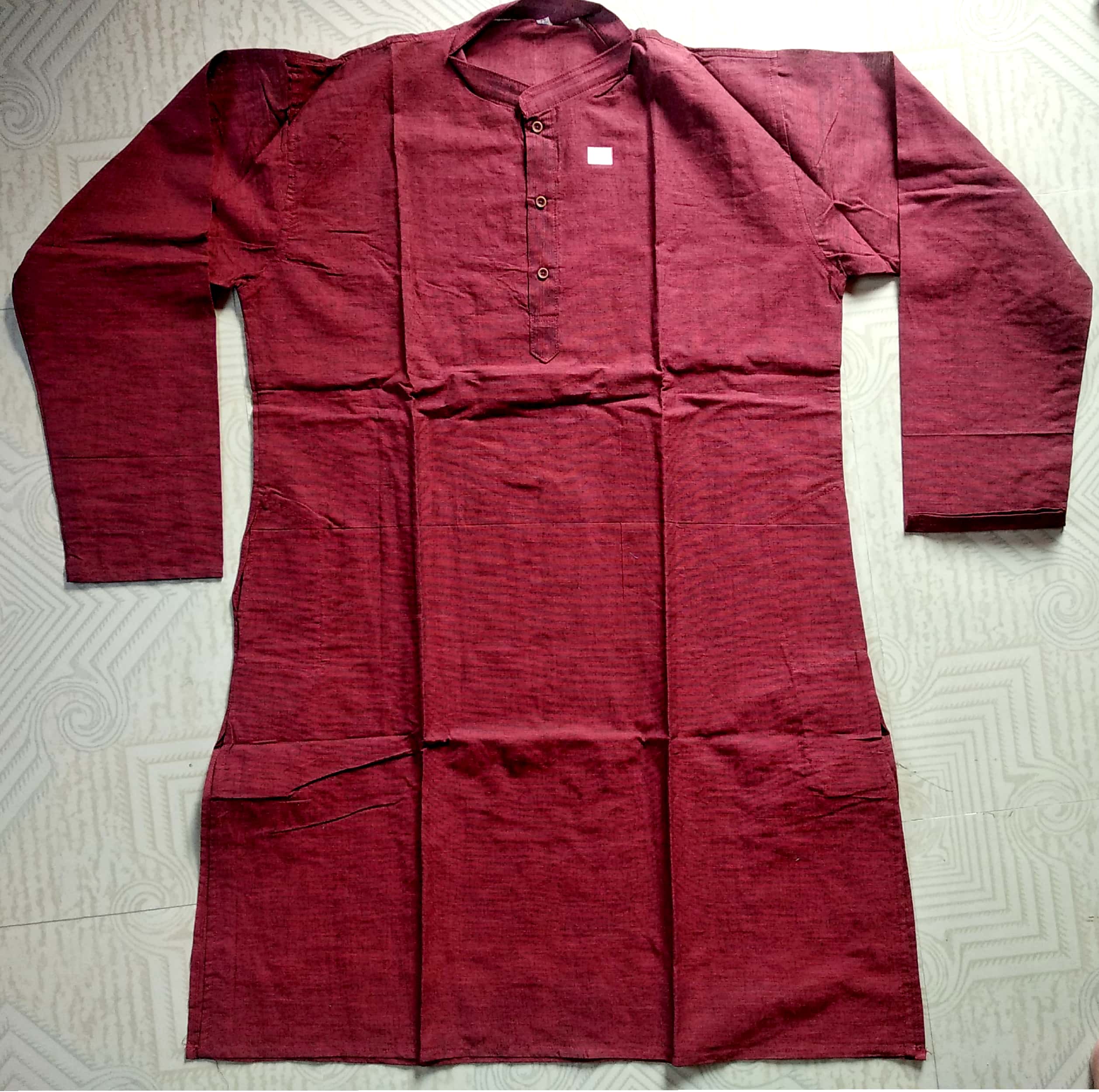 Maroon Cotton Long Sleeve Kurta