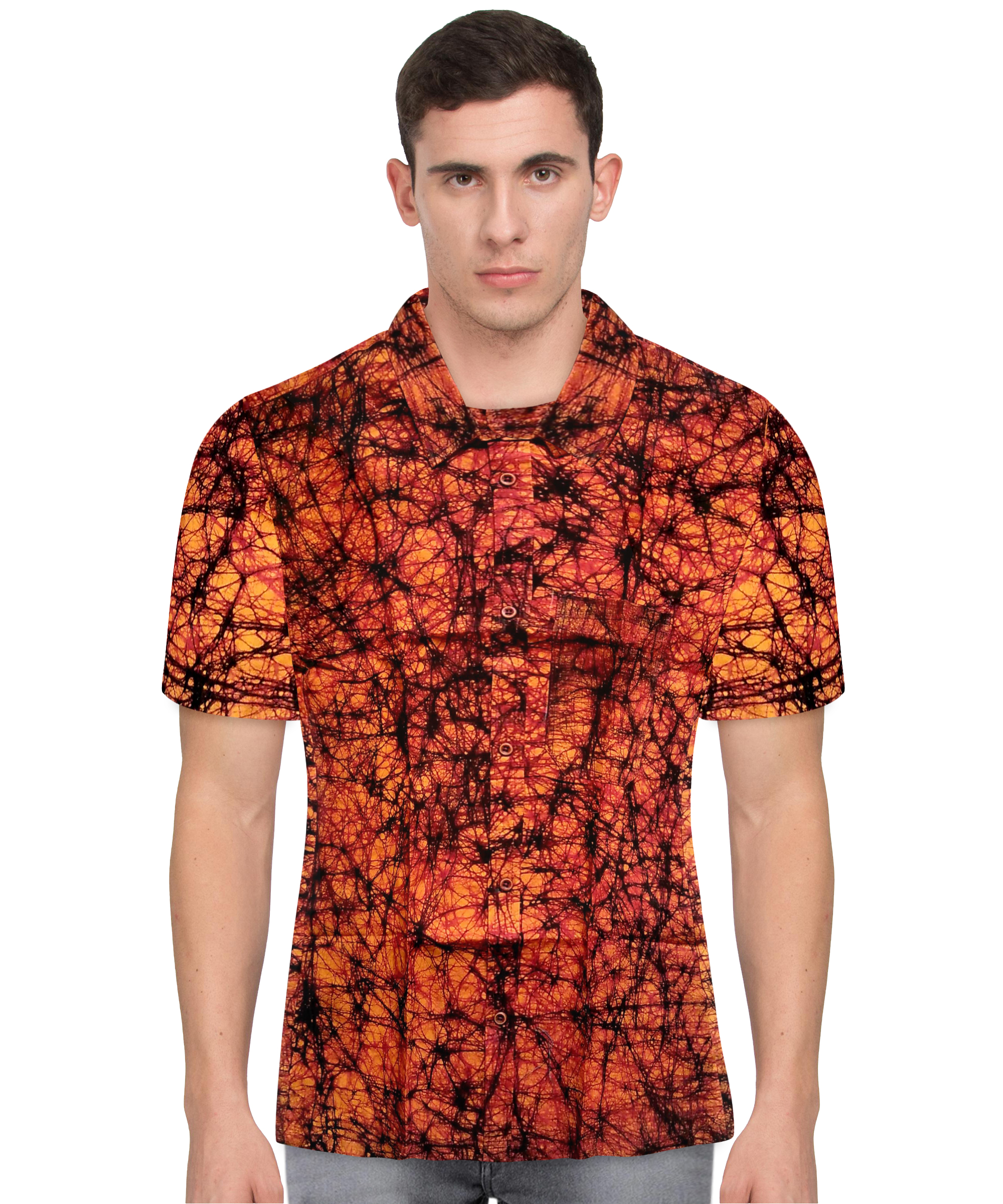 Sunset Orange Batik Short Sleeve Shirt