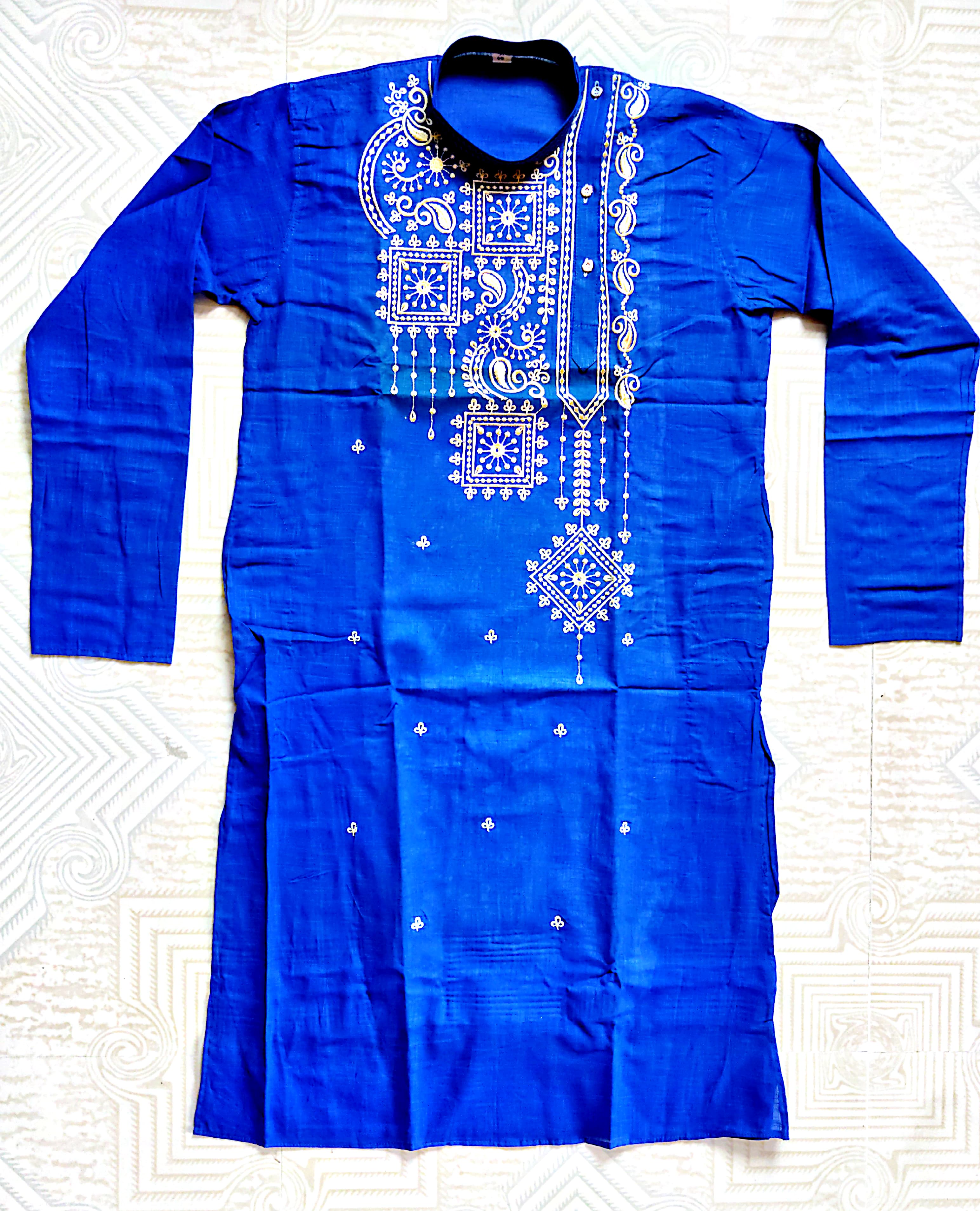 Royal Blue Embroidered Cotton Kurta