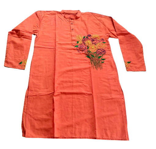 Peach Floral Kantha Stitch Kurta 