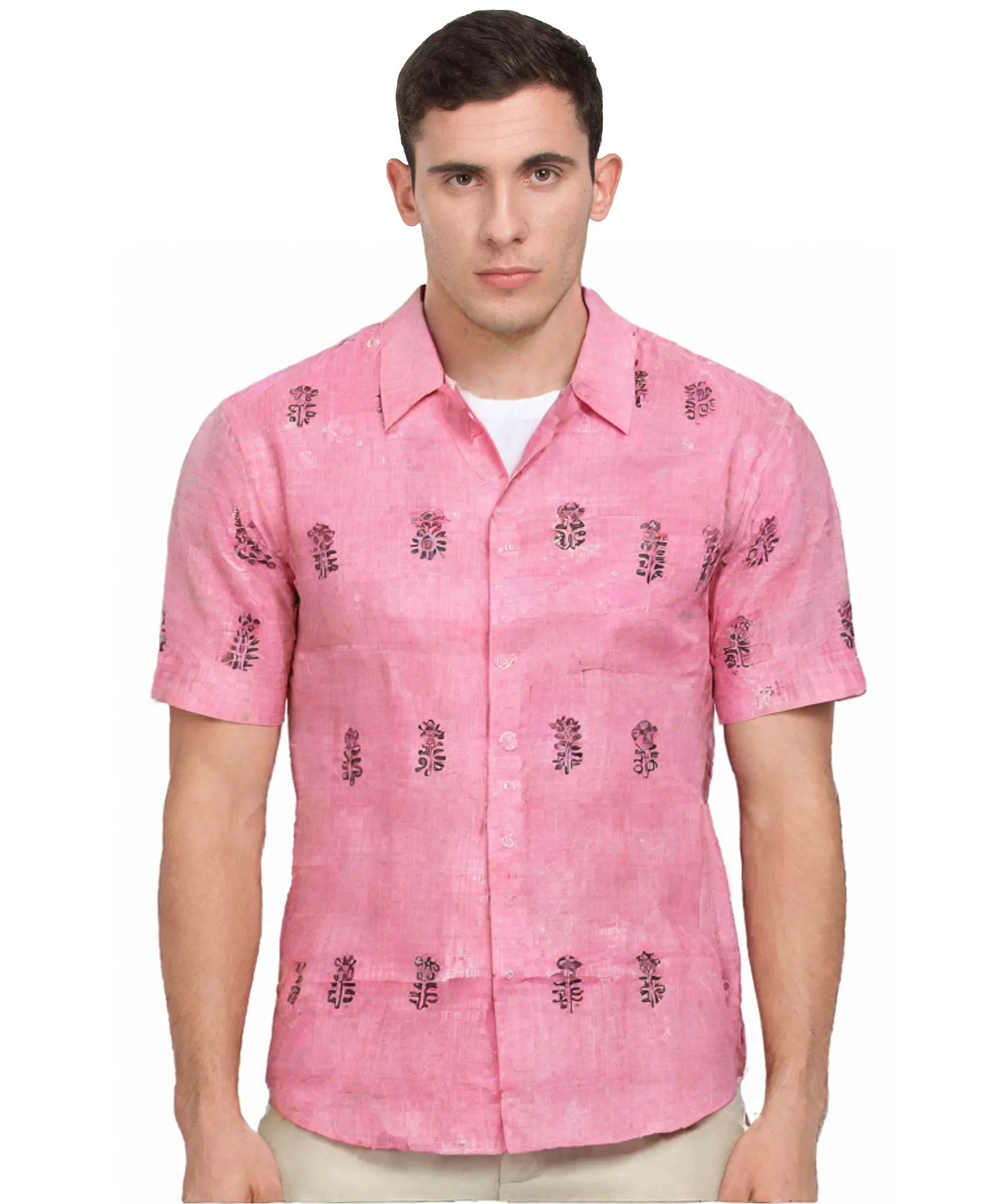 Rose Pink Pattern Print Cotton Shirt