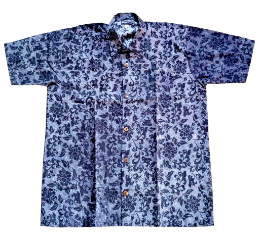 Blue Floral Pattern Cotton Short Sleeve Shirt 