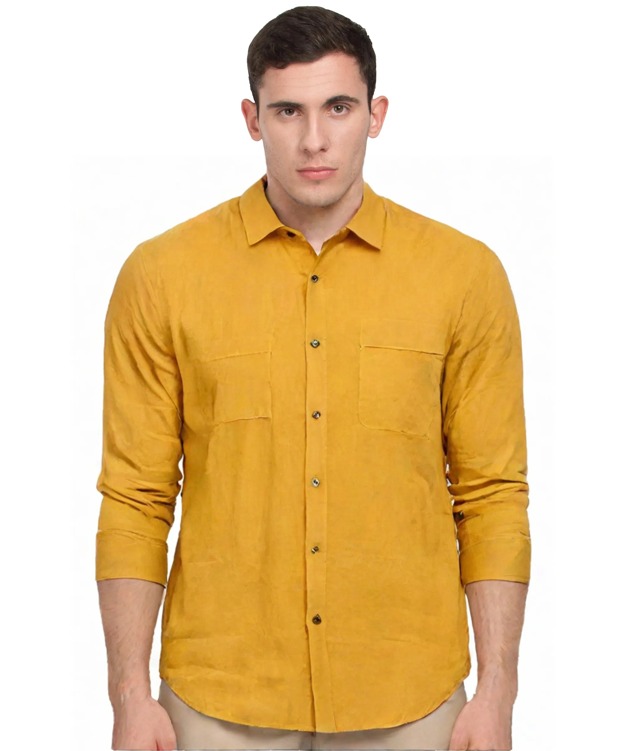Mustard Yellow Long Sleeve Cotton Shirt 