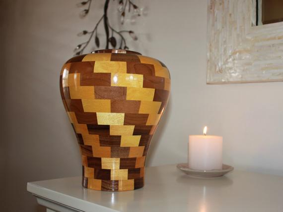 Modern Geometric Wooden Urn Vase